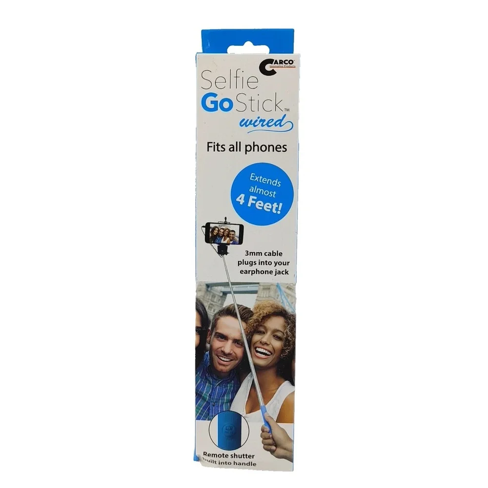 Carco Selfie Go Stick Blue Wired Selfie Stick Extendable Aux Shutter Monopod